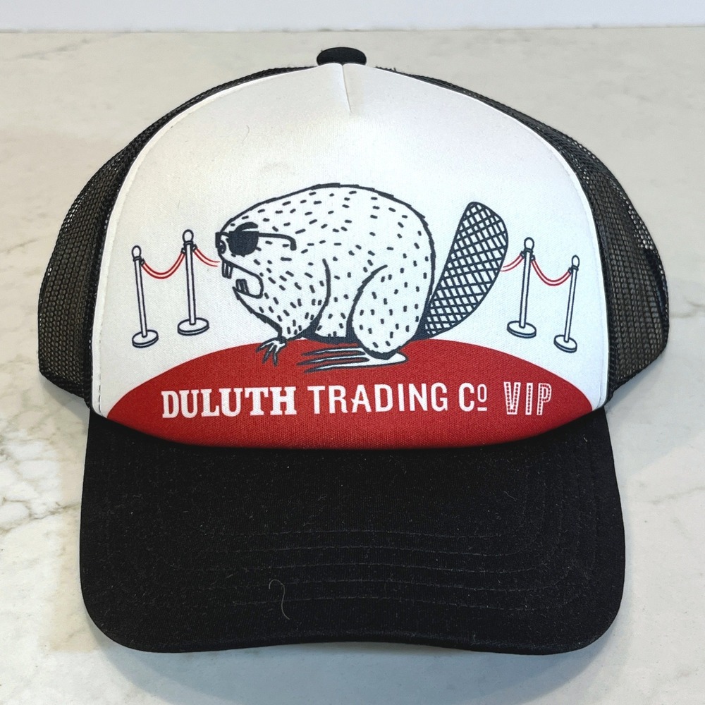Duluth Trading NEW VIP Trucker Snapback Baseball Mesh Hat Black Beaver Graphic
